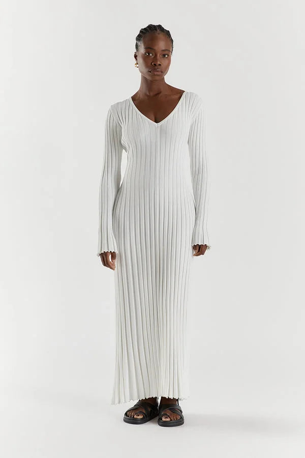 Rita Premium Midi Dress with V Neck and Knitted Sleeves Chic Silhouette Collection
