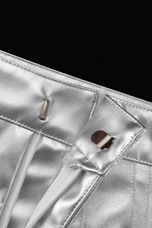 Metallic PU Leather Bodycon Mini Skirt