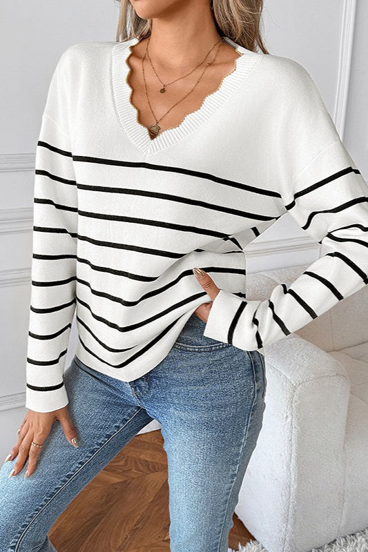 Ribbed VNeck Long Sleeve Sweater