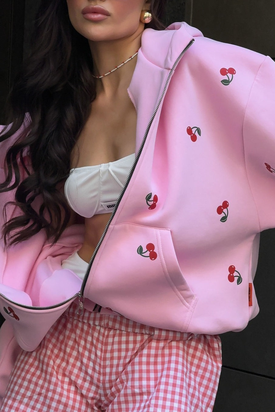 Cherry Print Loose Street Fashion Hoodie