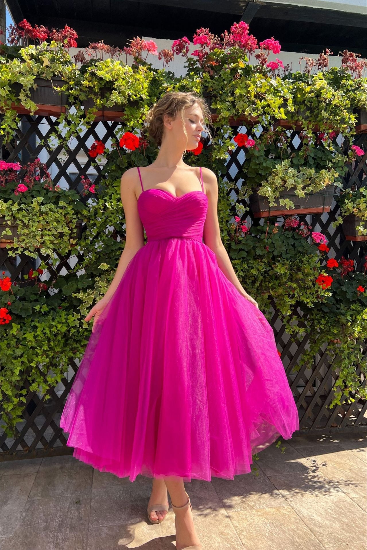 Solid Mesh Bow Midi Slip Dress