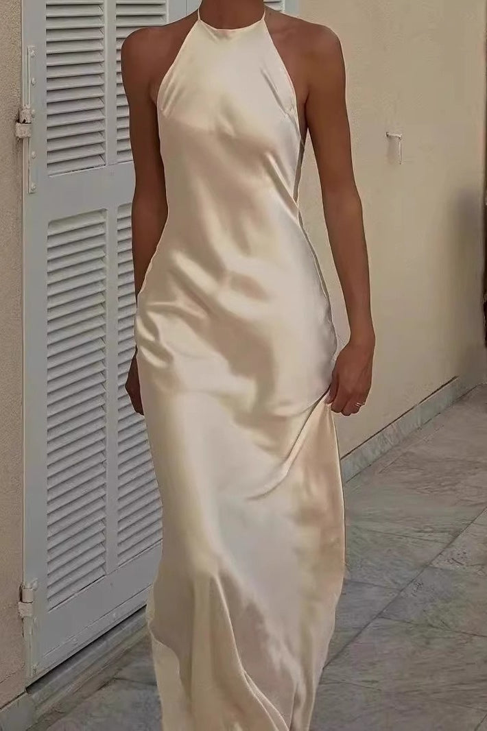 Backless Halter Camisole Satin Like Formal Dress