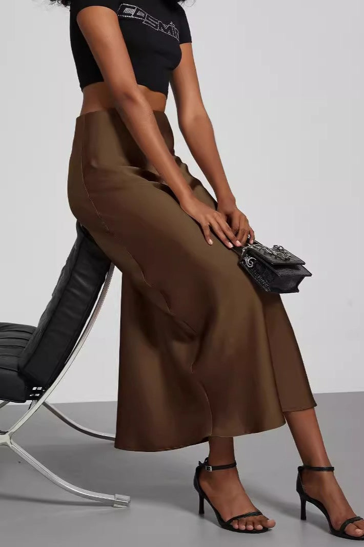 Solid Color Satin Skirt