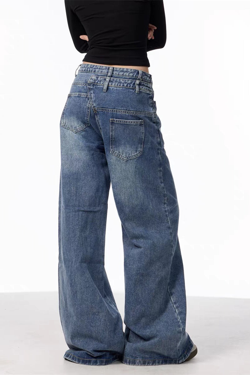 Asymmetrical Button Wide Leg Jeans