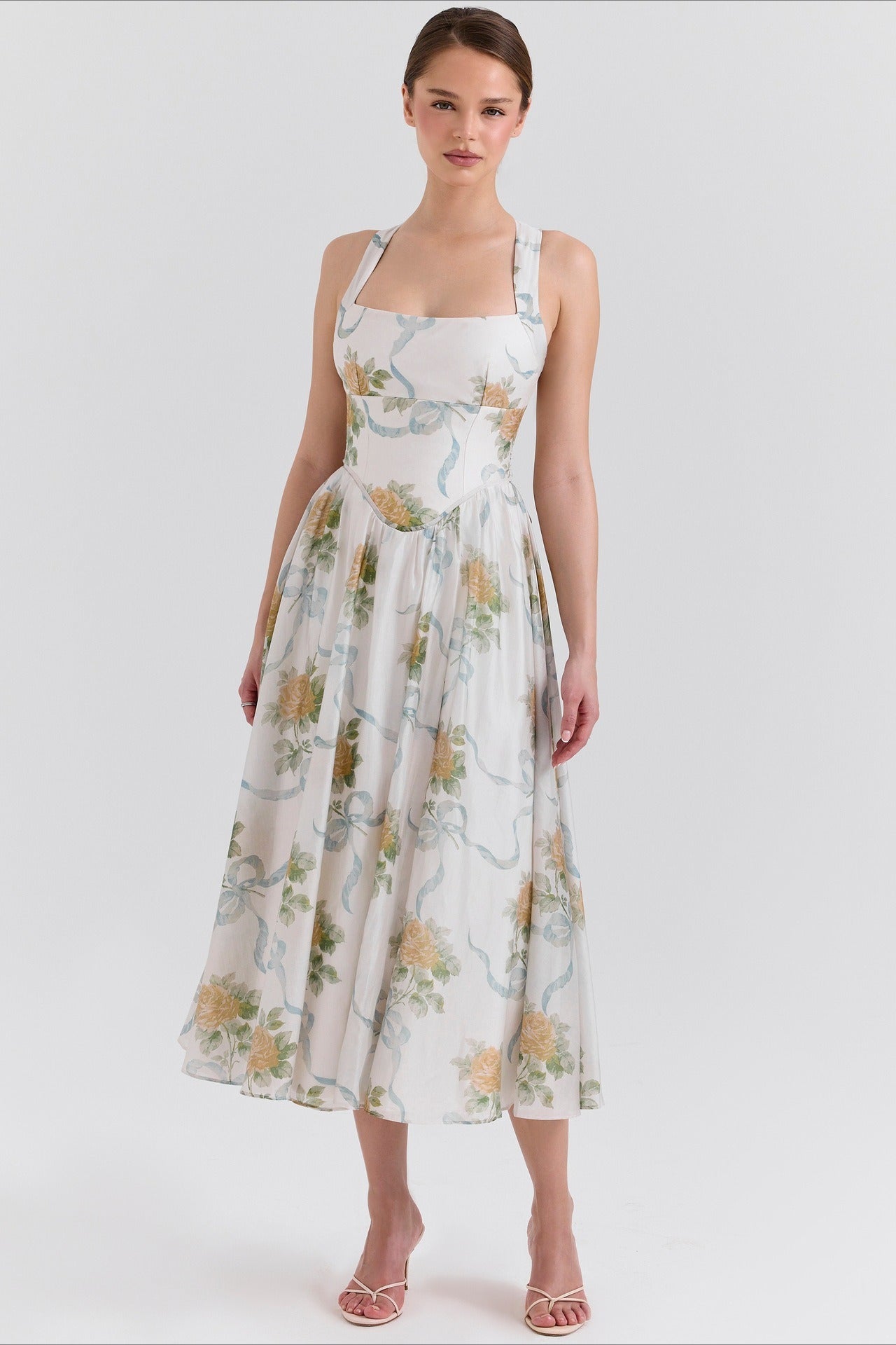 Printed Halter Slim Split Slip Dress