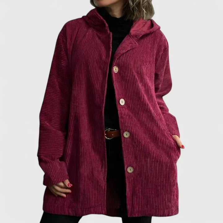 Hooded Corduroy Button Front Pocket Jacket