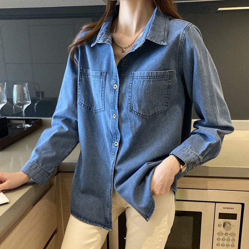 Literary Retro Denim Cardigan Shirt