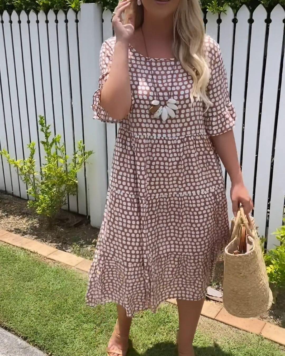 Square Neck Polka Dot Ruffle Sleeve Tiered Midi Dress 11