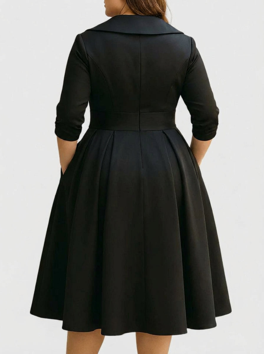 Shawl Collar Wrap Half Sleeve Satin Pleated A-Line Midi Dress 6