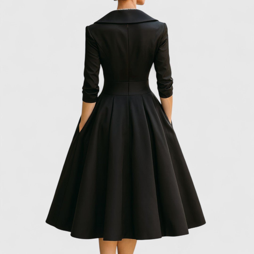 Shawl Collar Surplice V-Neck Satin Pleated A-Line Midi Dress