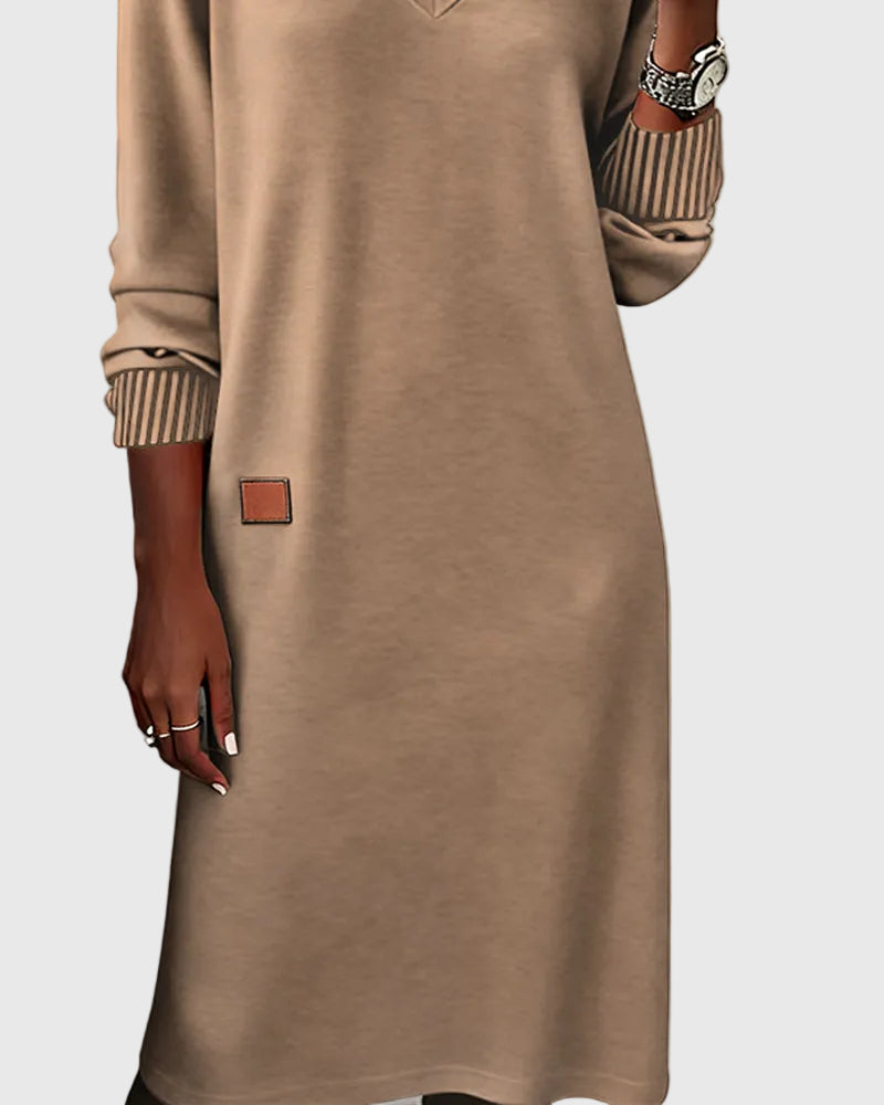 V-Neck Long Sleeve Ribbed Cuff Loose Sweatshirt Mini Dress 9