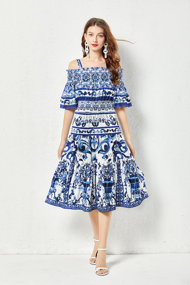Printed A Line Midi Dress