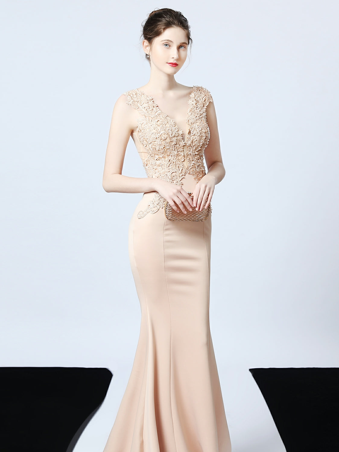 Handmade applique Beaded long evening dress