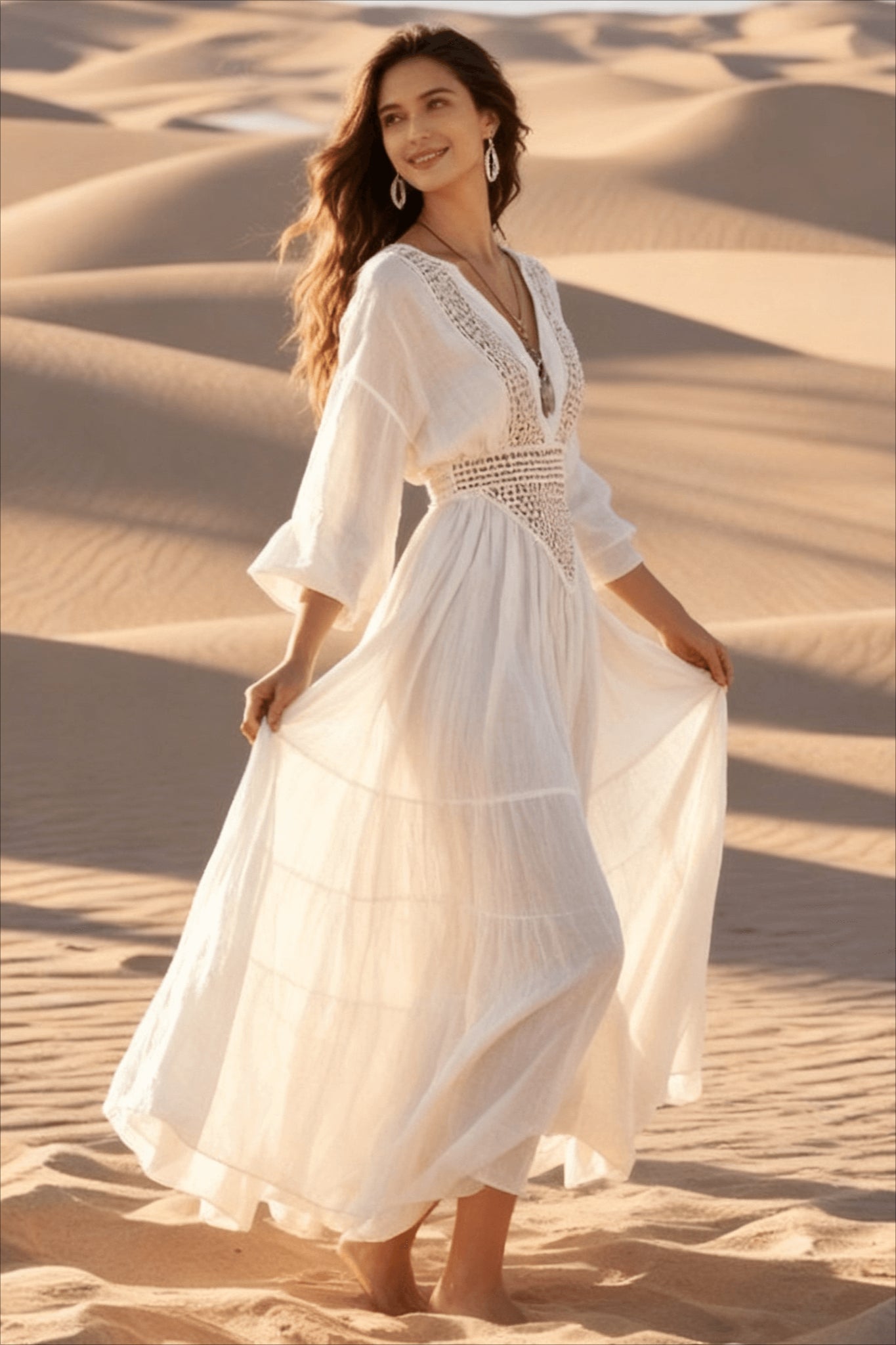Lace Bohemian LinenCotton Beach Boho Dress