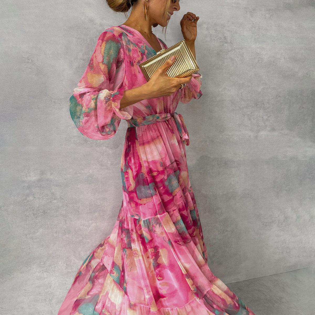 Natalie Chic Long Ceremony Dress with Floral Motif Statement Occasion Edit