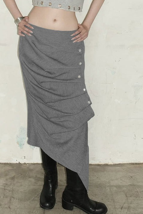 Ruched Asymmetric Bodycon Skirt
