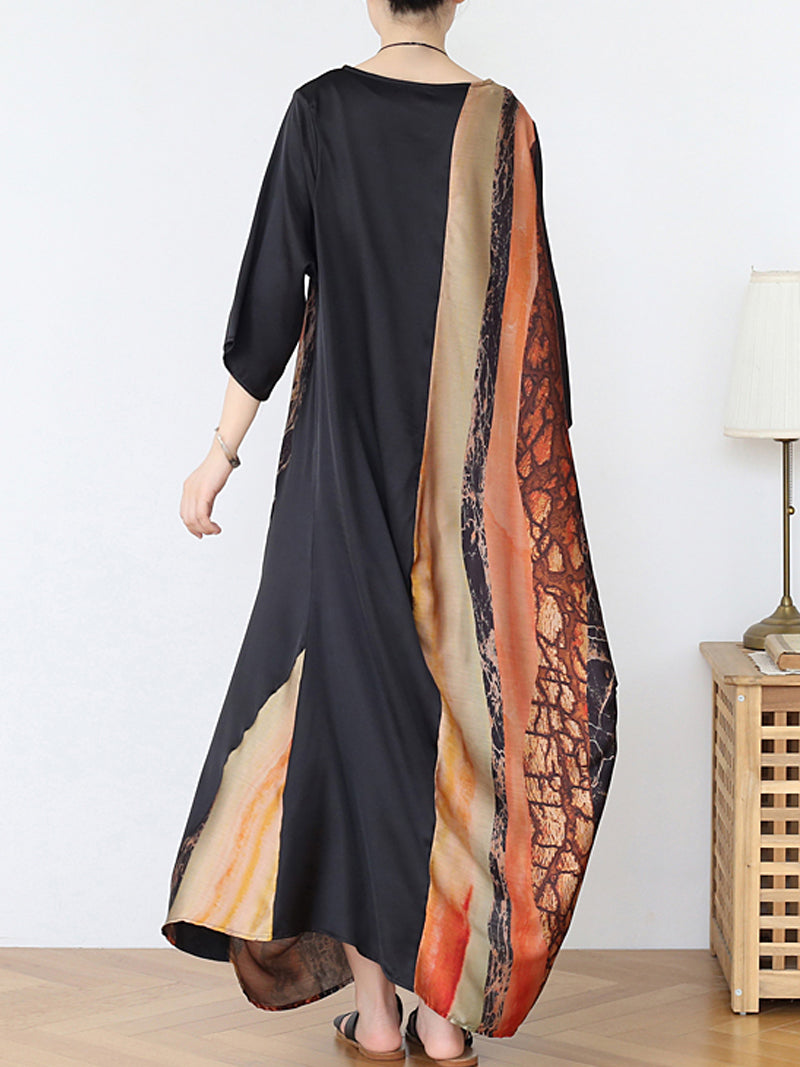 Round Neck Batwing Sleeve Abstract Print Shift Maxi Dress 4