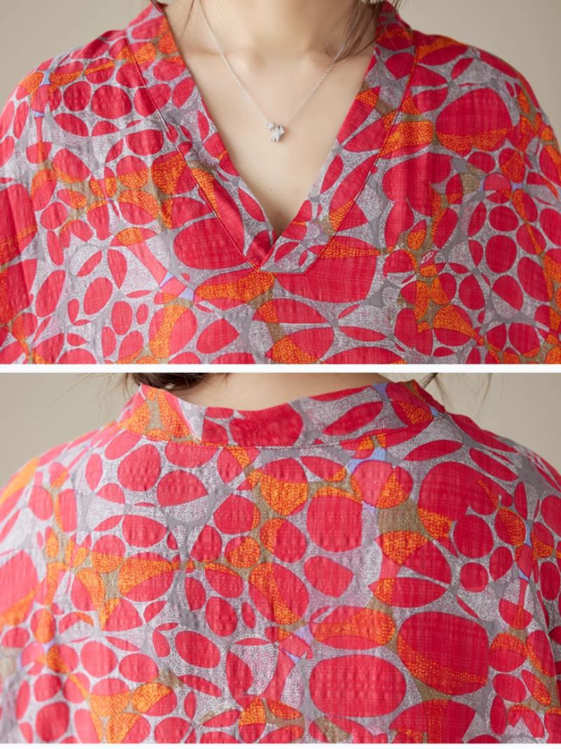 V-Neck Pebble Print Batwing Sleeve Loose Kaftan Maxi Dress 6