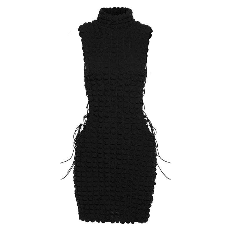 Sleeveless high neck lace up side mini dress