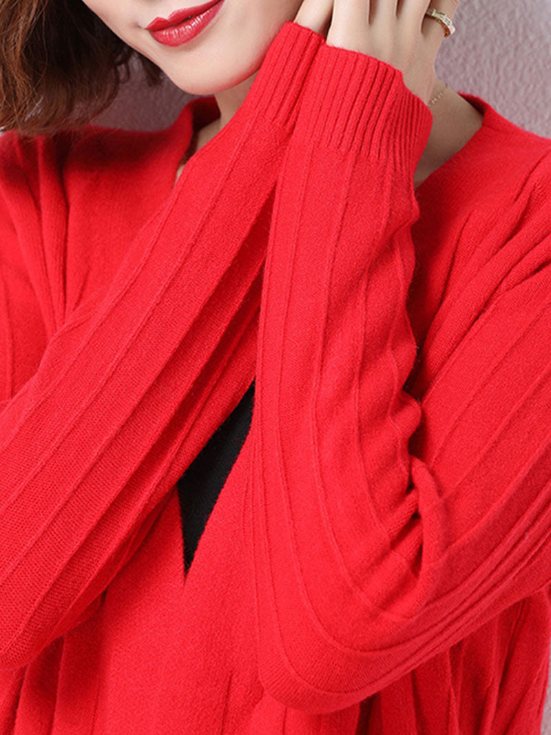 Open Front Ribbed Knit Patch Pocket Long Sleeve Cardigan 12