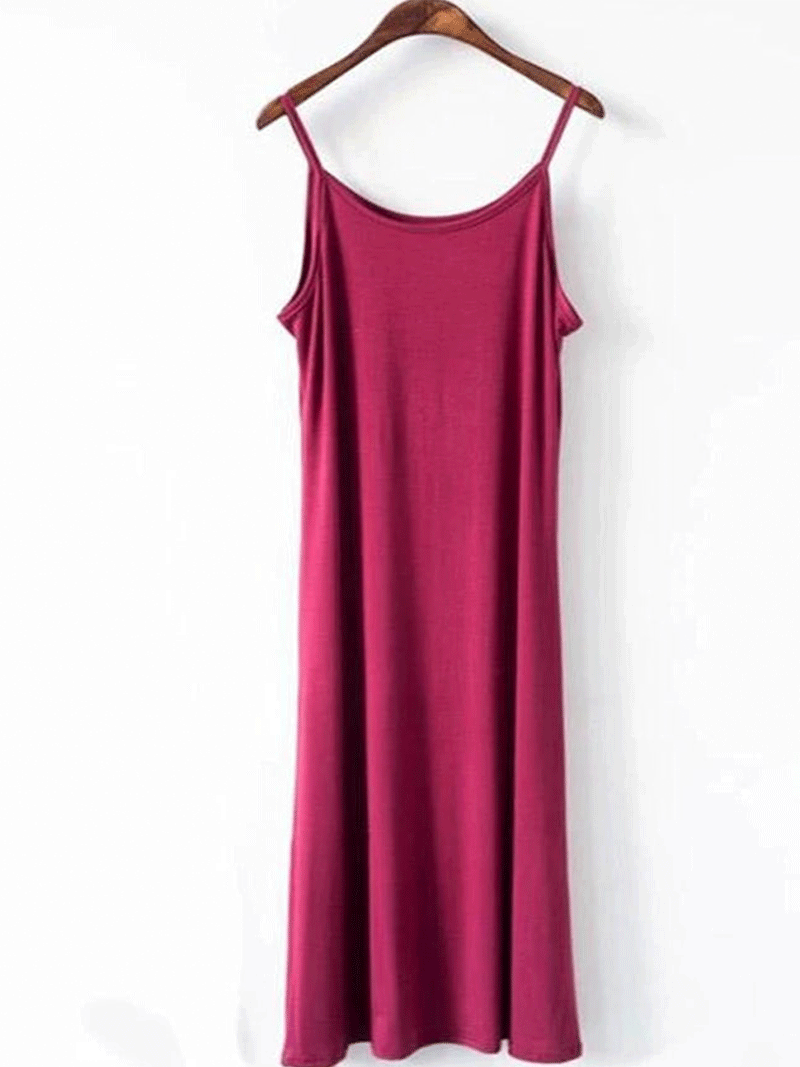 Scoop Neck Spaghetti Strap Modal Slip A-Line Midi Dress
