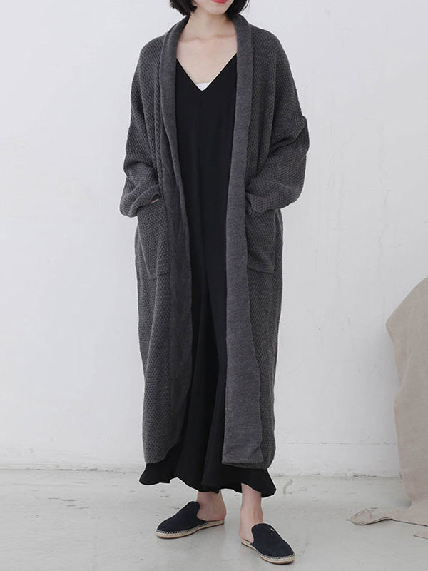 Open Front Cable Knit Longline Pocket Cardigan