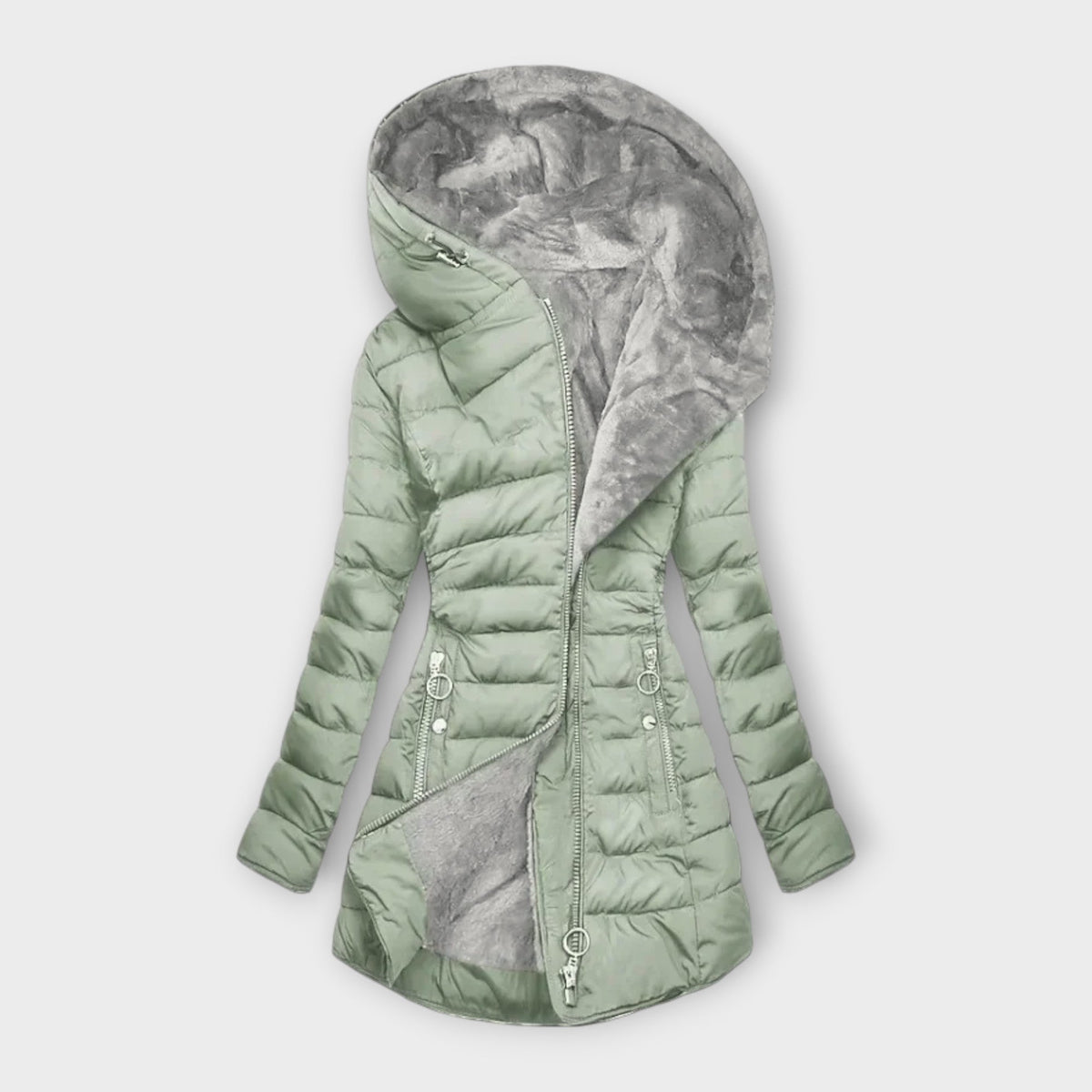 Hooded Fleece-Lined Quilted Zip-Up Puffer Coat