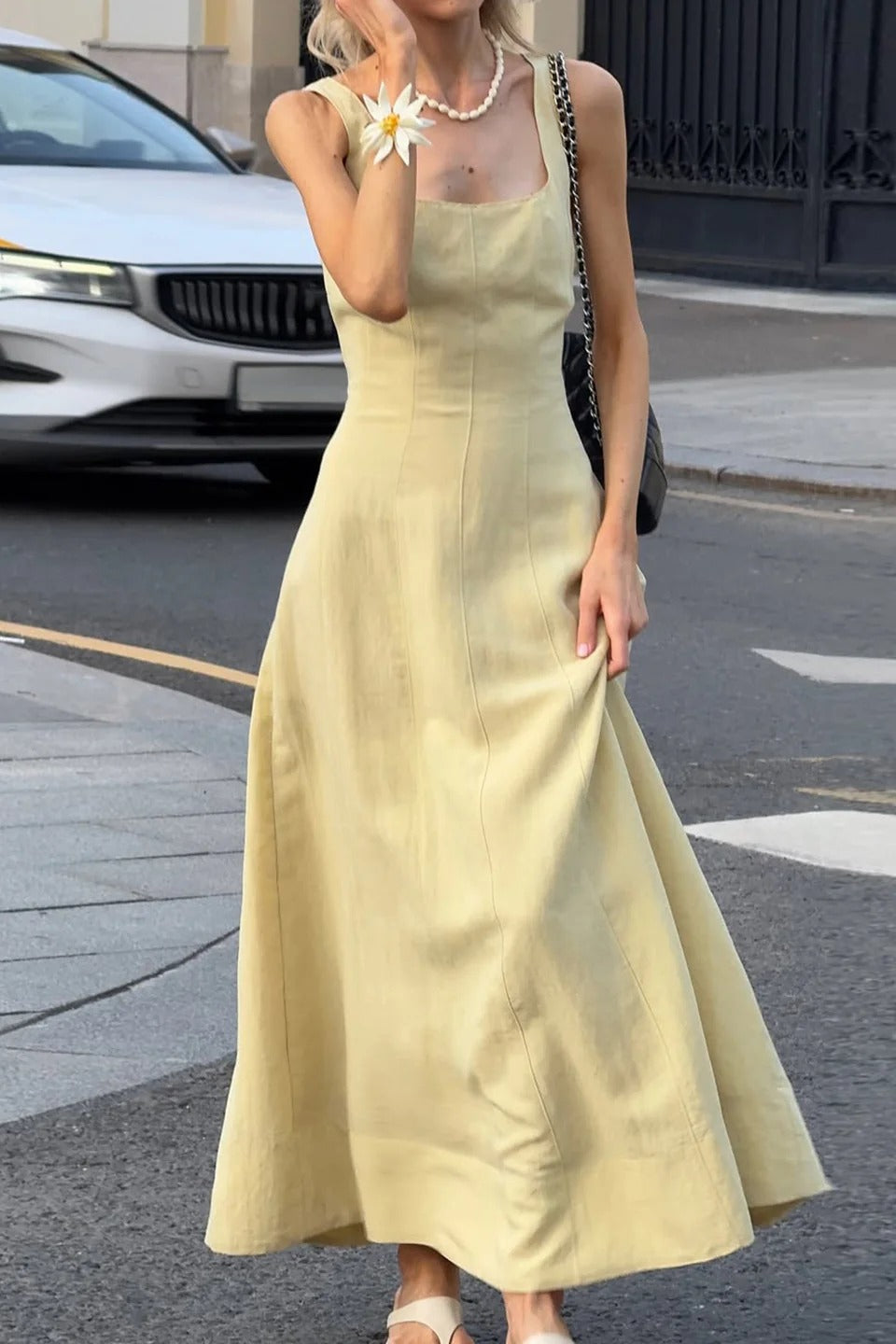 Elegant Square Neck Slim Fit Slip Dress