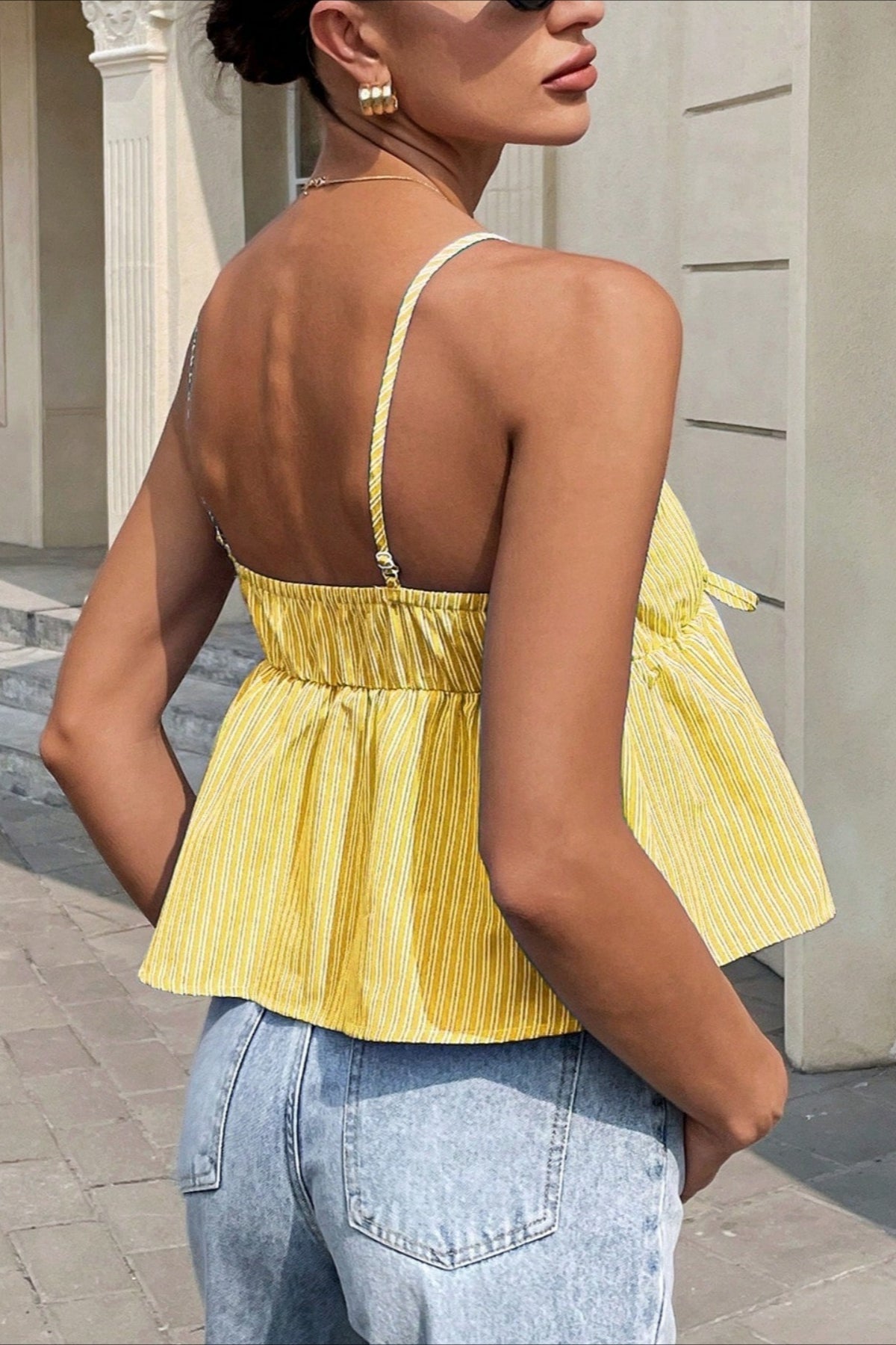 Striped Tie Strap Bodycon Cami Top