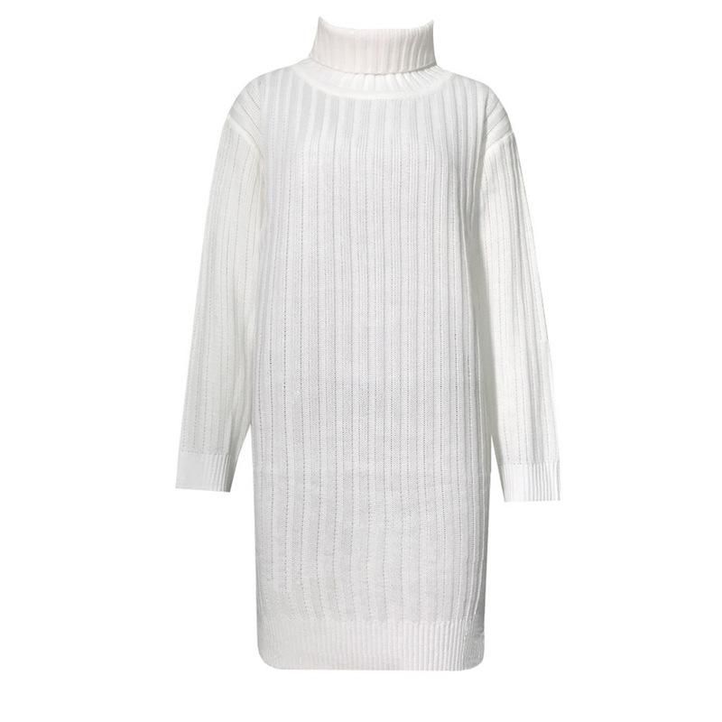 Turtleneck Long Sleeve Ribbed Knit Sweater Mini Dress