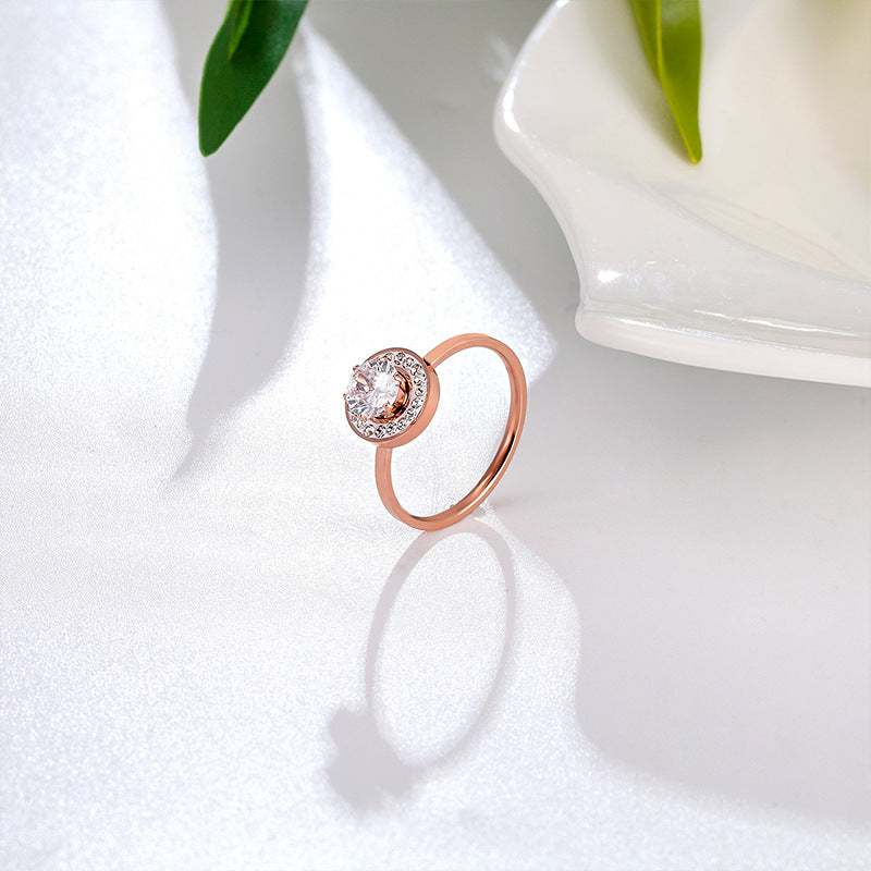Titanium Steel Shining Diamond Hoop Ring Rose Gold / 6号