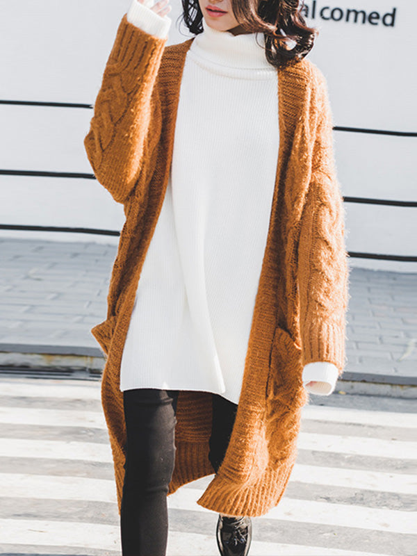 Open Front Cable Knit Fuzzy Longline Pocket Cardigan 3
