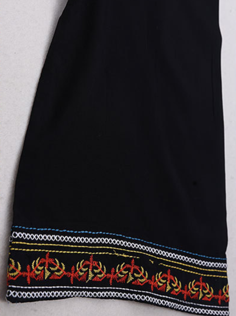 Balck Open Front Embroidered Floral Trim Long Sleeve Kimono Robe 3
