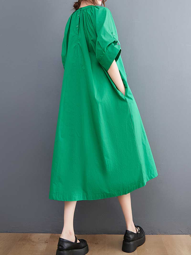 Plain Cotton Short Sleeve A-Line Dress