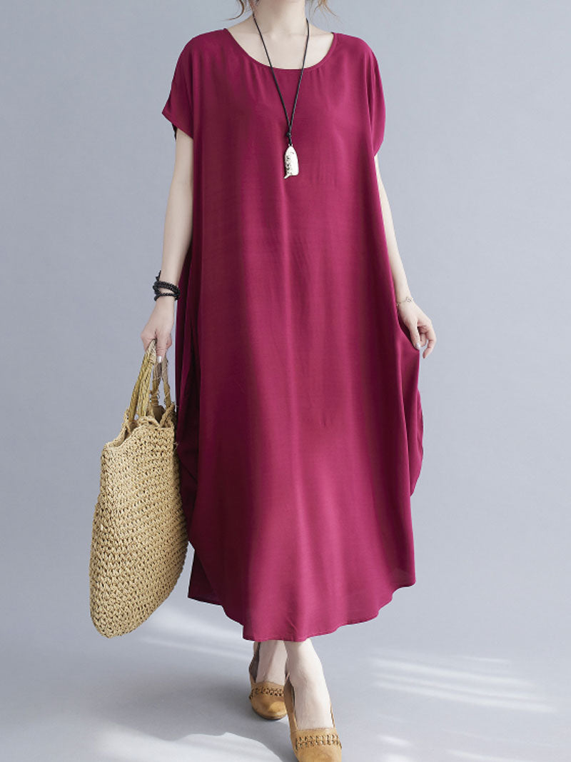 Round Neck Short Sleeve Loose Cocoon Maxi Dress 5