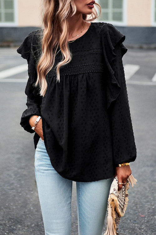 Miss You So Swiss Dot Lace Ruffled Long Sleeve Top - 5 Colors