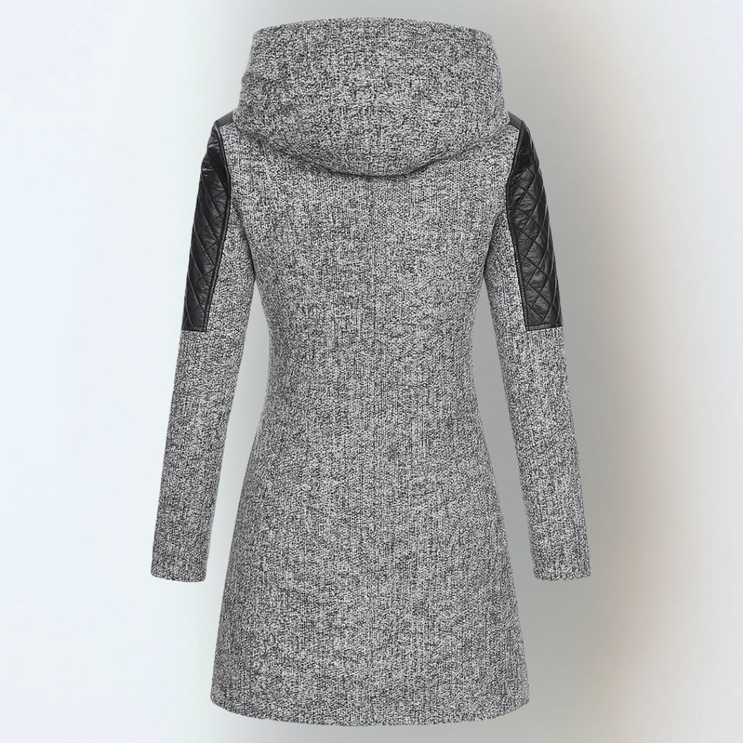 Hooded Quilted Panel Asymmetric Zip Longline Wool Coat 2