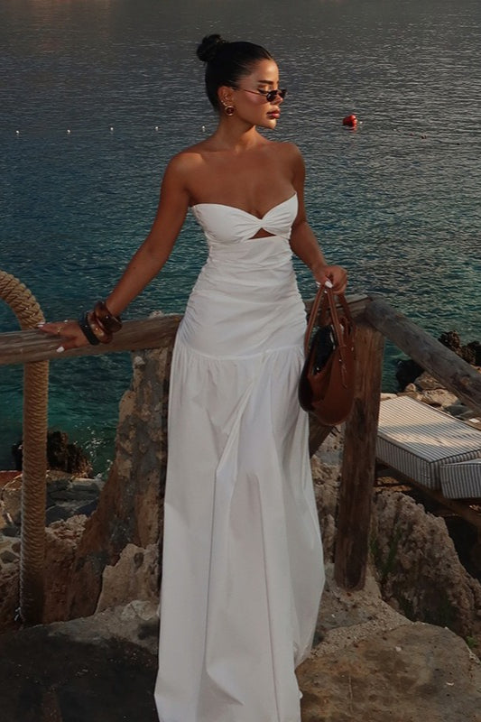 Strapless Sweetheart Neck Twist Cutout Ruched Drop Waist Maxi Dress 2