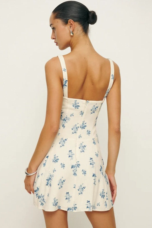 Wide Strap Sweetheart Toile Floral Print Fit and Flare Mini Dress 2