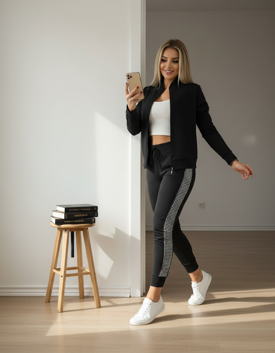 Tracksuit Winter Zipper Piece for Pants Autumn + 2 Set Long Sports Jacket Suit Fashion Women