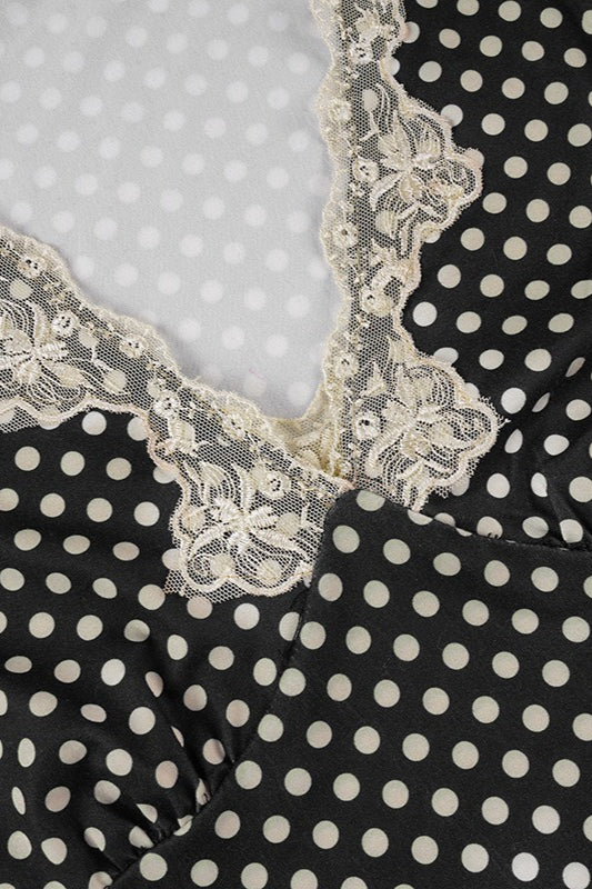 Sweet Polka Dot Lace VNeck Crop Top