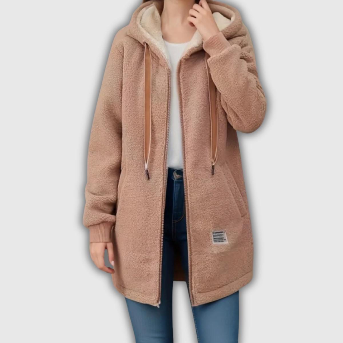 Hooded Teddy Fleece Zip-Front Drawstring Coat 2