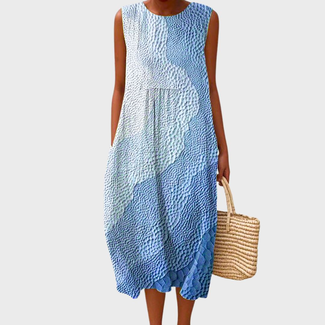 Round Neck Sleeveless Plaid Check Tiered Loose Midi Dress 3