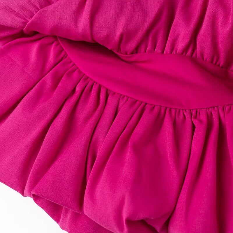 Tube Top Irregular Asymmetric Slim Fit Ruffled Stitching Mini Dress Rose Red