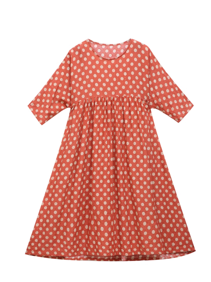 Round Neck Polka Dot Batwing Sleeve Loose Smock Maxi Dress