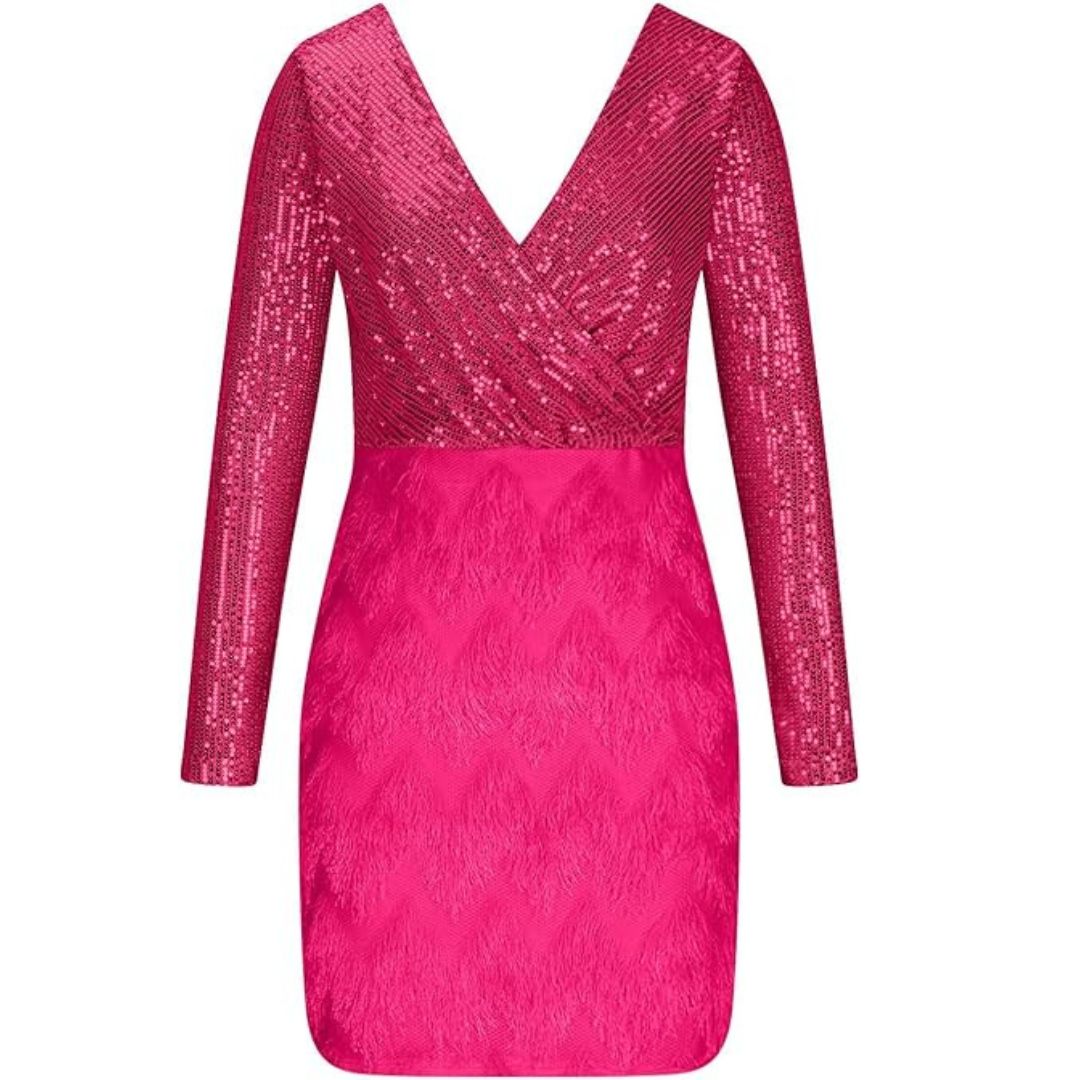 Amalberga Aesthetic Heidi Mode Sequin Dress with V Neck Statement Occasion Edit