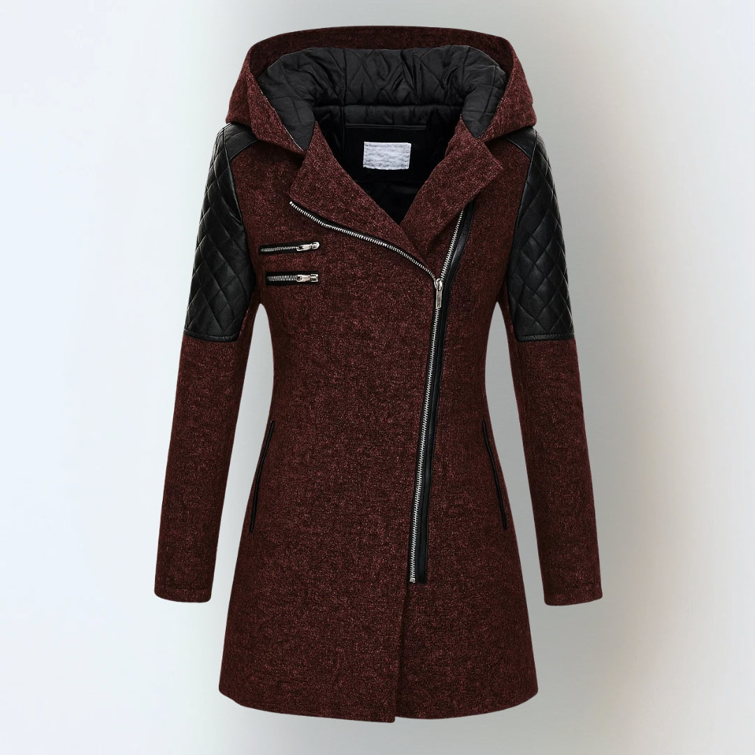 Hooded Quilted Panel Asymmetric Zip Longline Wool Coat 5