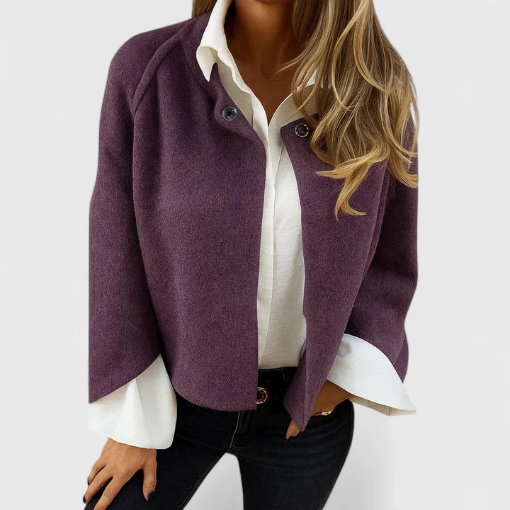 Button-Front Cropped Brushed Knit Long Sleeve Cardigan