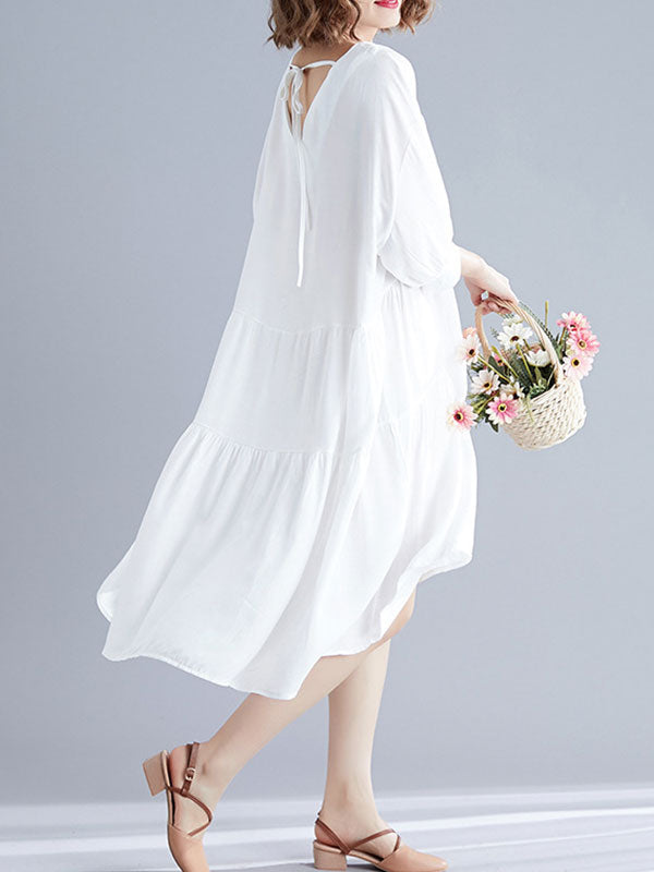 V-Neck Three-Quarter Sleeve Tiered Loose A-Line Midi Dress 8
