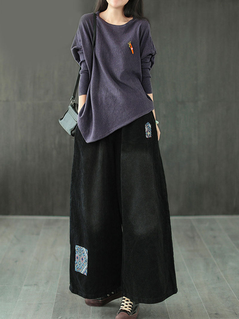 Round Neck Batwing Sleeve Carrot Embroidered Loose Knit Sweater 12